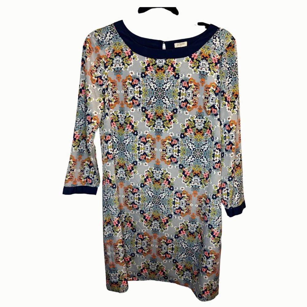 J Crew Factory Sheath Dress Size Small Microfloral Navy